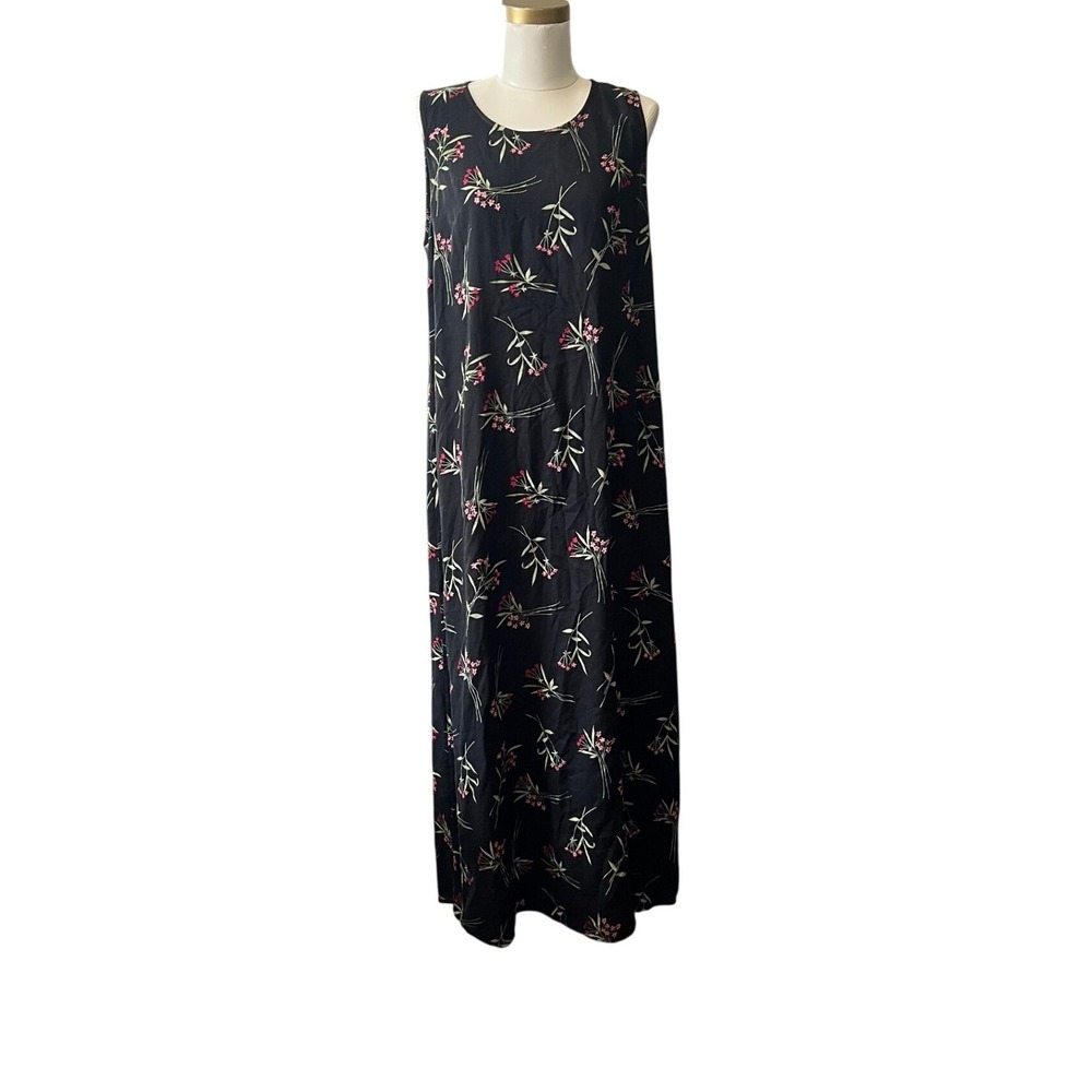 Studio Ease Black Floral Maxi Dress Sleeveless Size 14 Rayon‎ Blend